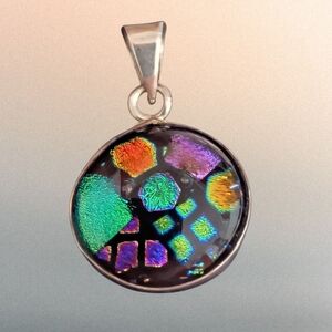 Sterling Silver & Dichroic Art Glass Pendant – Bold, Colorful & Handcrafted